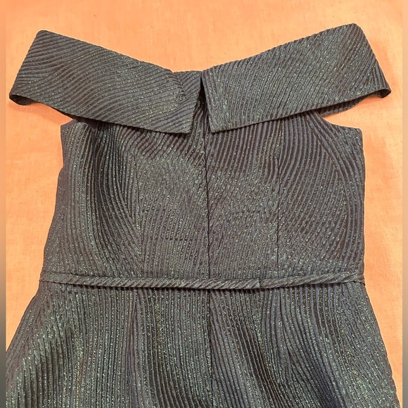 Teri Jon for Rickie Freeman Teal Off The Shoulder Long Dress Gown - Picture 6 of 14